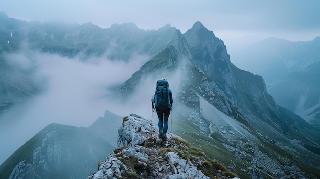 A determined hiker conquers a rugged mountain trail