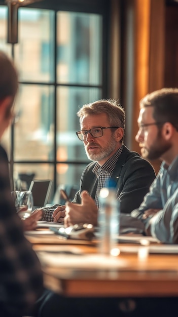 Photo determined professionals making decisions in important business meeting