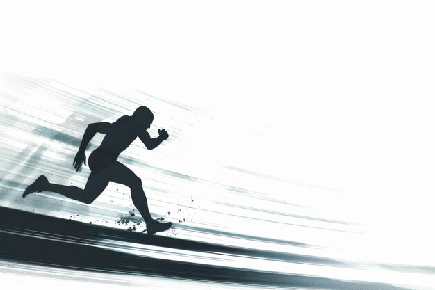 Photo a determined runner sprints down the track in this dynamic graphic wallpaper the scene captures the intense action and sheer speed of a 100meter dash making it an inspiring backdrop for any sports