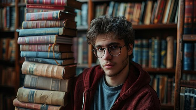 A determined scholar pores over books