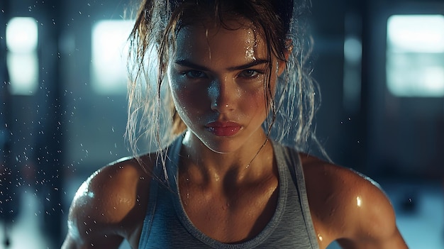 Photo determined woman doing hiit workout in highquality gym setting