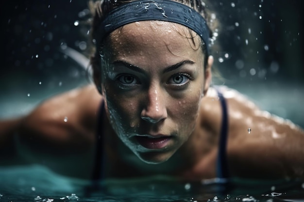 Determined woman who is training for swimming as an athlete Generative AI