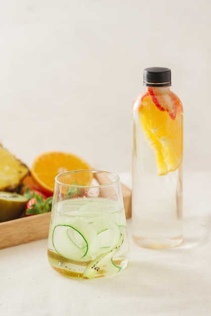 Detox fruit infused flavored water Refreshing summer homemade cocktail