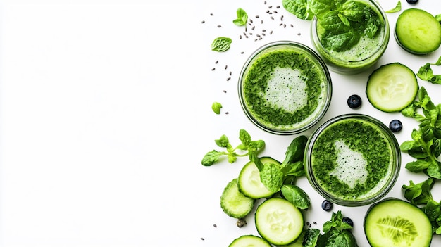 Detox Green Smoothie in Glasses with Ingredients