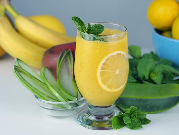 Detox smoothie with aloe vera banana mango and lemon