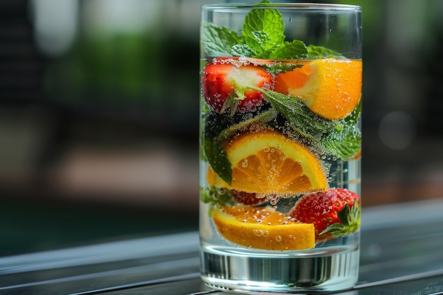 Detox water in sunlit glass