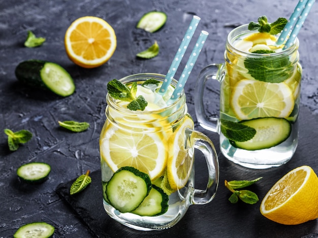 Detox water with cucumber, lemon and mint