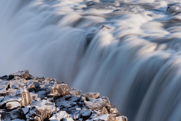 Dettifoss waterfall long exposure closeup view iceland