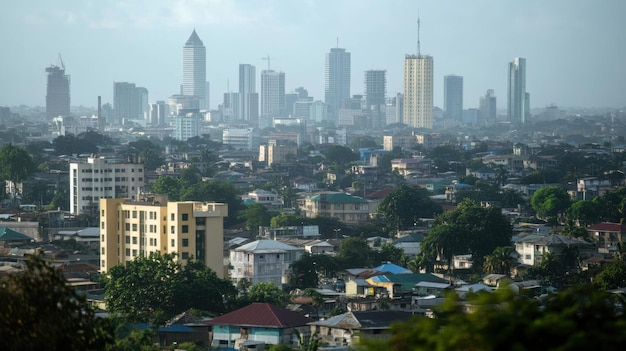 A developing country39s capital city with IMF loan approval headlines in the foreground