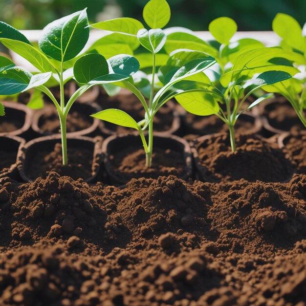 Development of seedling growth Planting seedlings young plant in the morning light on nature background