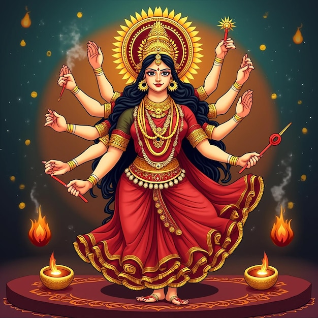 Devi Durga GoddessImage Happy Navratri Wishes Or Sharadiya Navratri greeting card design Social Post