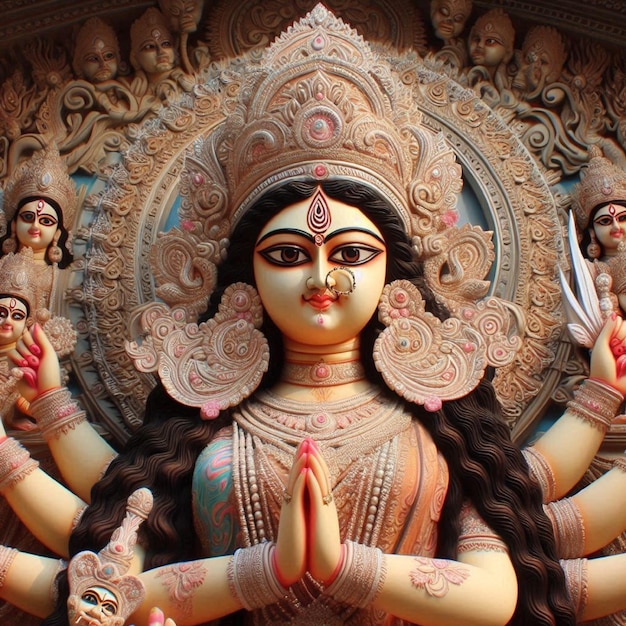 Photo devi durga ma face glows with strength during durga pratima celebration