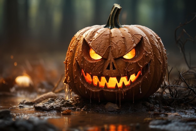 Devil pumpkin halloween concept Ai Generate