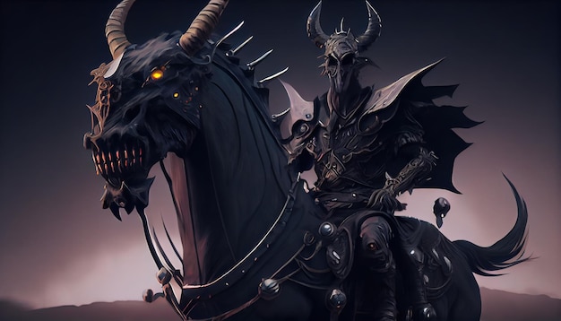 Devil warrior with demonic mount digital art illustration Generative AI