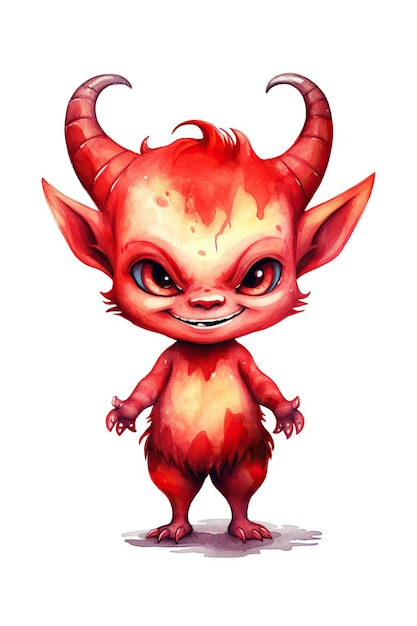 Devil watercolor clipart cute isolated on white background with Generative AI Technology