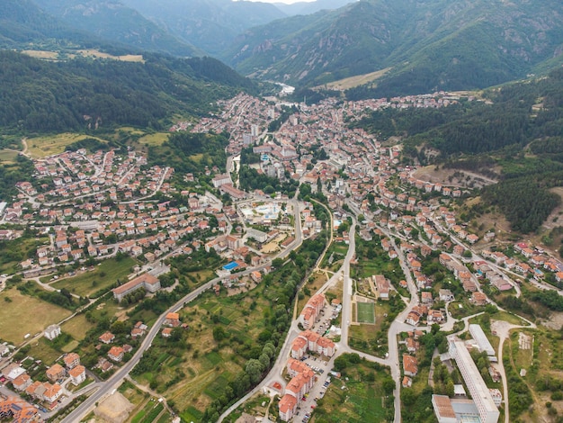 Devin Bulgaria Aerial view to the small city in the mountains