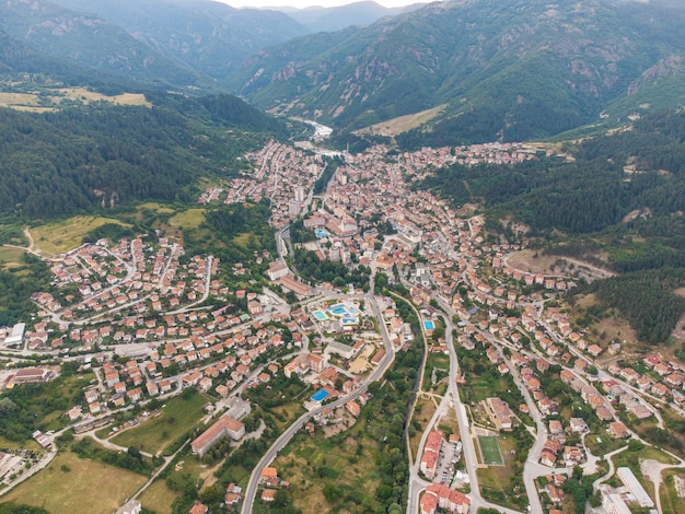 Devin Bulgaria Aerial view to the small city in the mountains