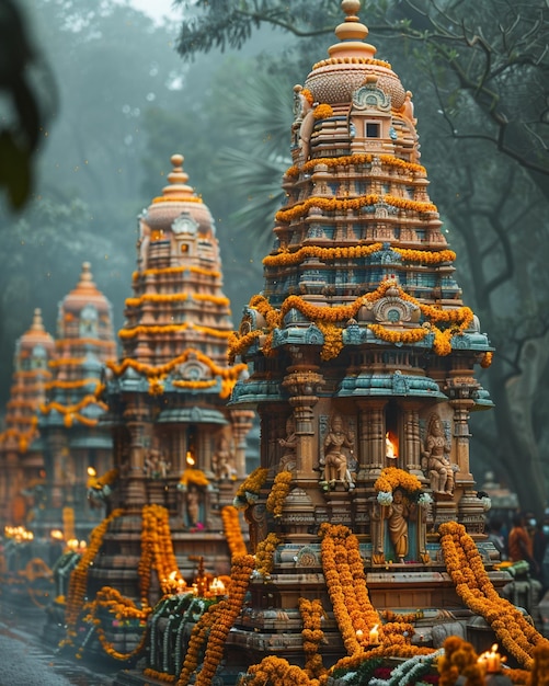 Devotees Carrying Small Replicas Of The Chariots Wallpaper