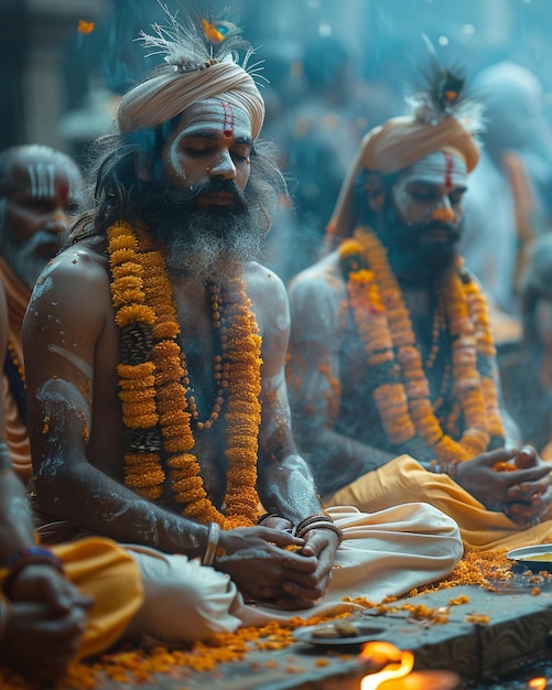 Devotees Chanting Mantras And Hymns Background