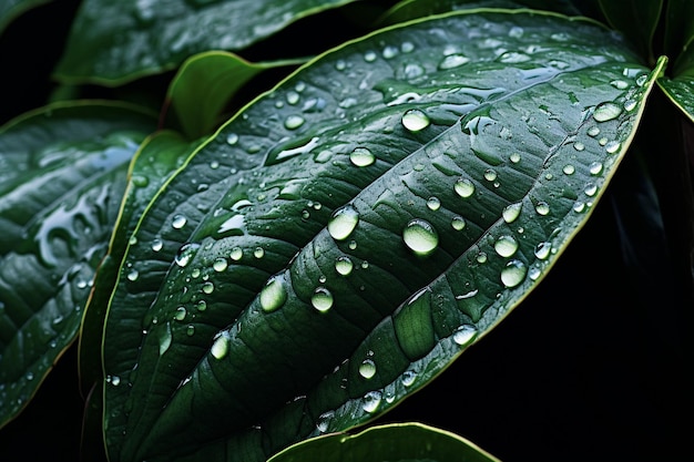 Dew on Avocado Leaves in Morning Light