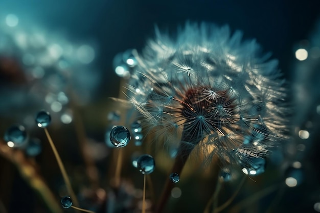 Dew drops on a dandelion Generative AI