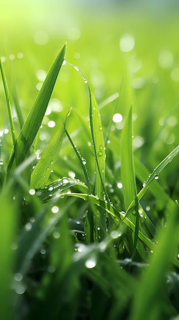 Photo dew on the grass is a beautiful green color