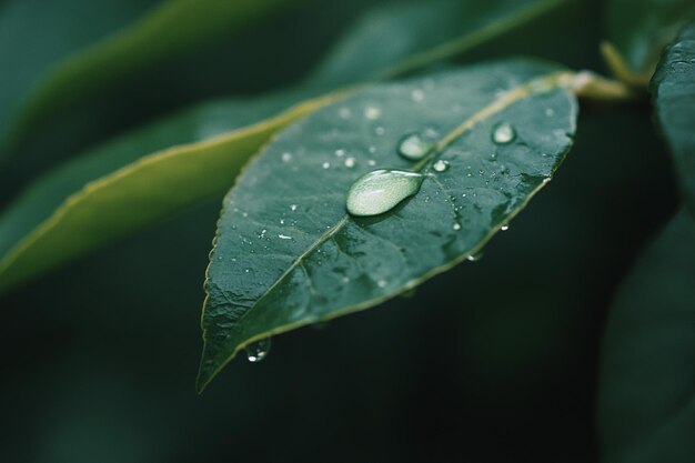 Photo dewdrops on a green leaf