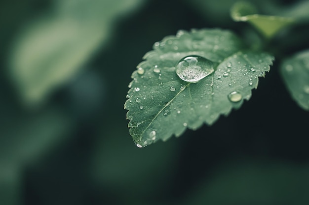 Photo dewdrops on a green leaf