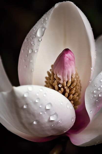 Dewdrops on magnolia flower