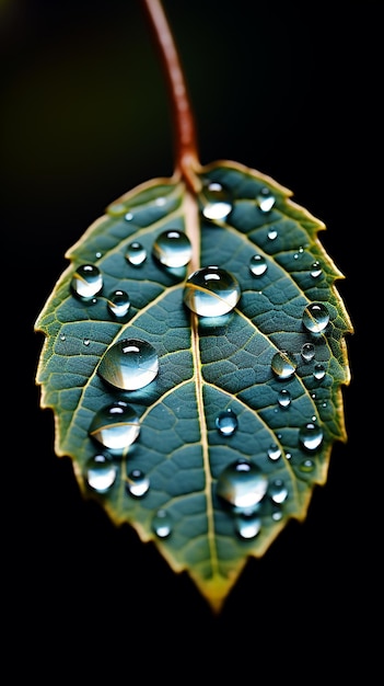 DewKissed Foliage A Leaf with Water Drops Natures Elegance