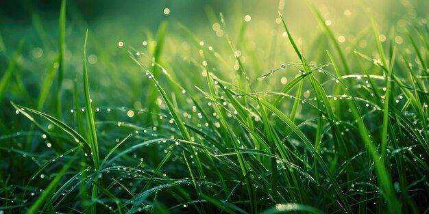 Dewkissed Freshness Closeup of Morning Dew on Vibrant Green Grass