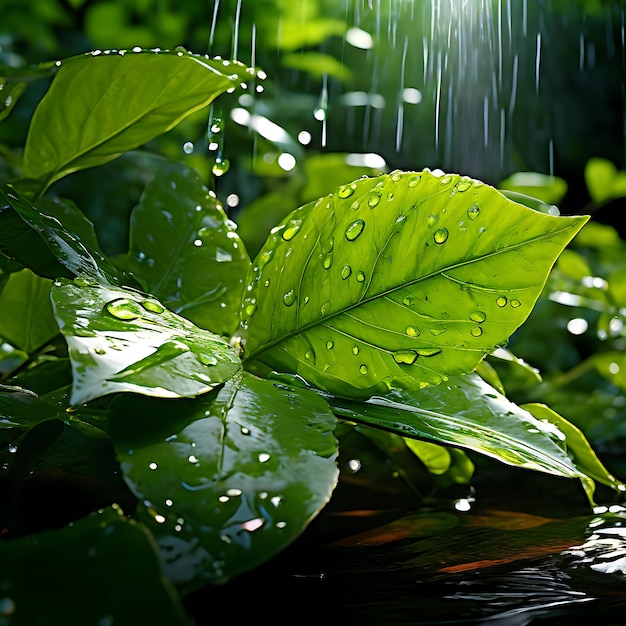 Dewkissed leaves basking in gentle sunlight