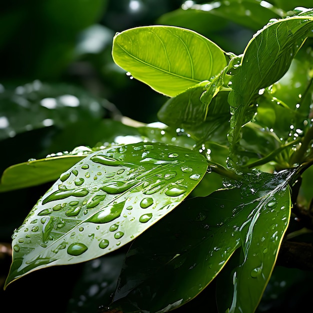 Dewkissed leaves basking in gentle sunlight