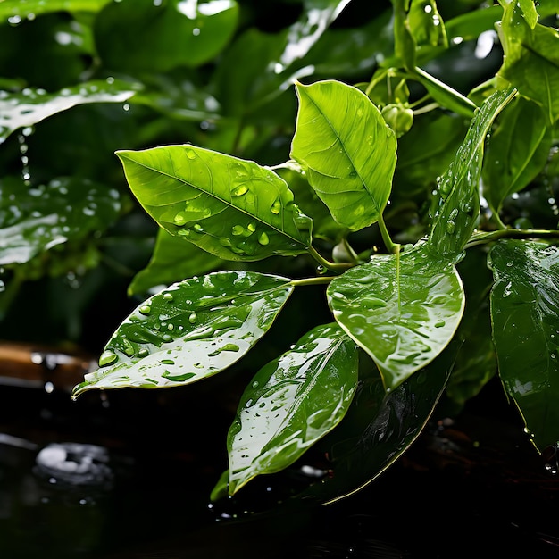 Dewkissed leaves basking in gentle sunlight