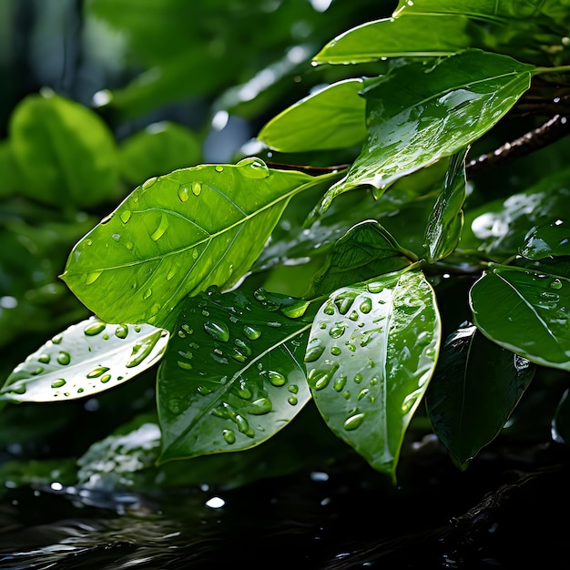 Dewkissed leaves basking in gentle sunlight