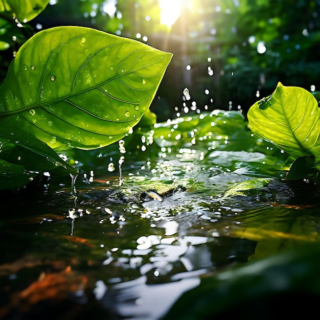 Dewkissed leaves basking in gentle sunlight