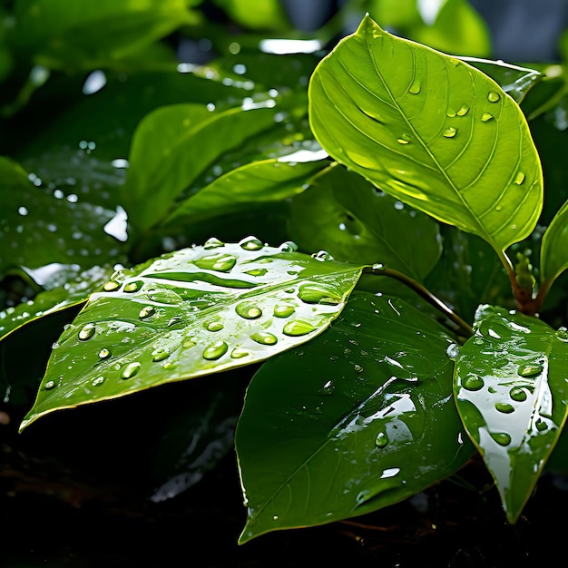 Dewkissed leaves basking in gentle sunlight