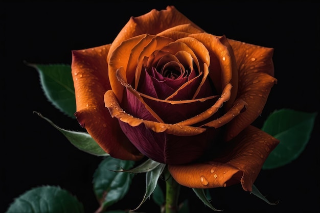 DewKissed Orange Rose on a Dark Background