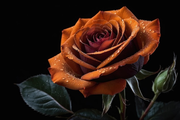 DewKissed Orange Rose on a Dark Background