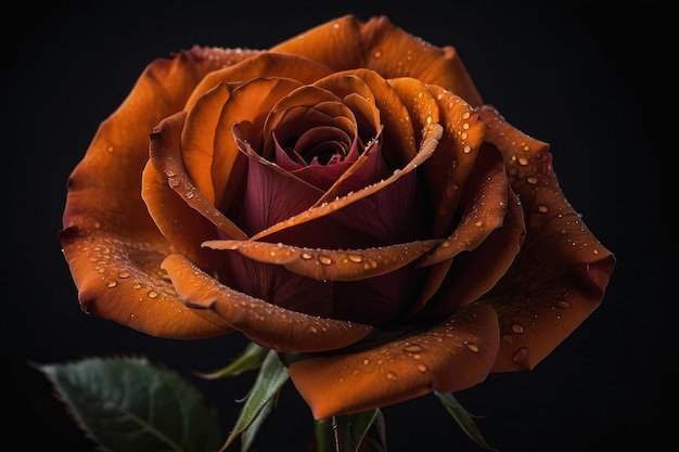 DewKissed Orange Rose on a Dark Background