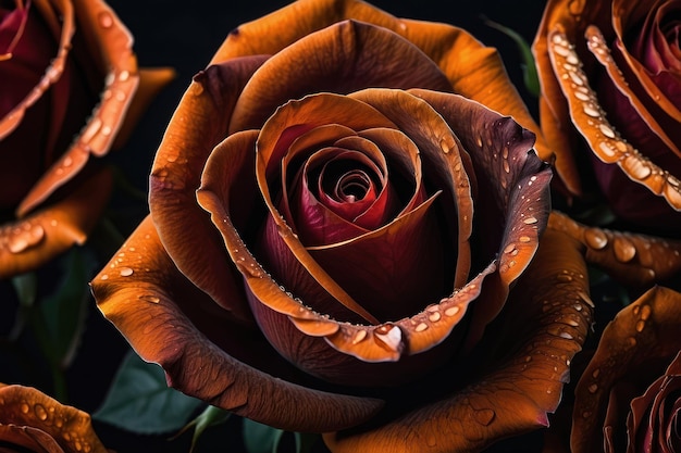 DewKissed Orange Rose on a Dark Background