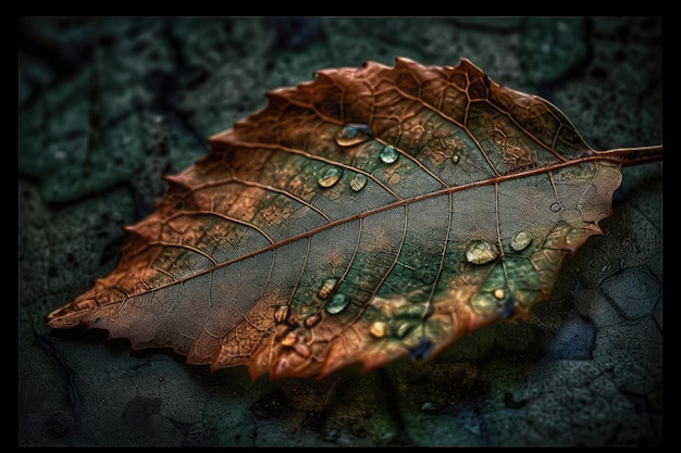 Dewy green leaf on a black background Generative AI