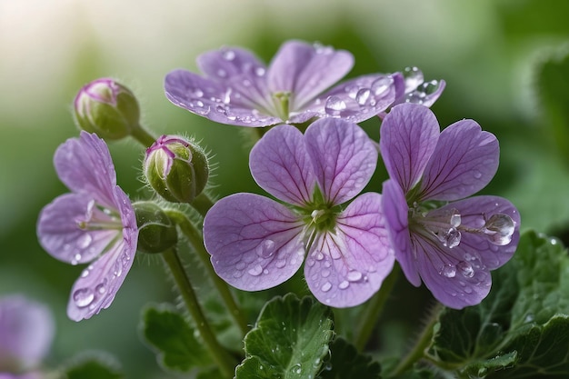 Dewy Morning Geranium Blooms