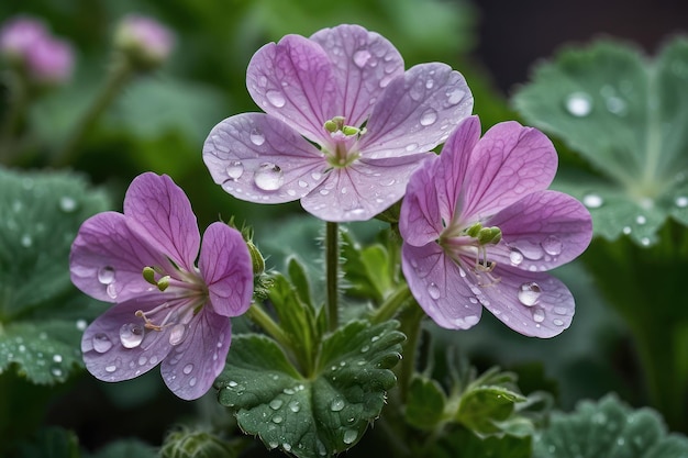 Dewy Morning Geranium Blooms