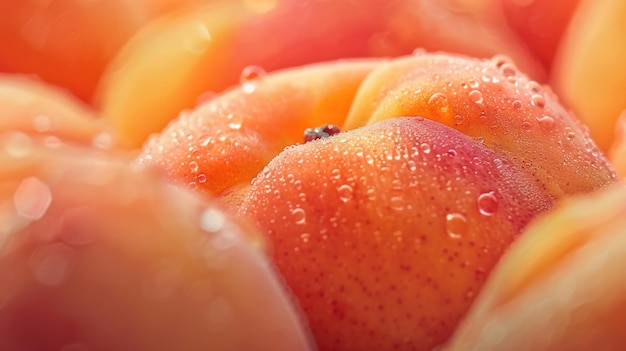 Photo dewy peaches closeup with vivid detail