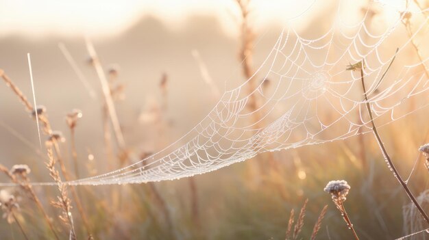 Dewy Spider Web in Golden Light