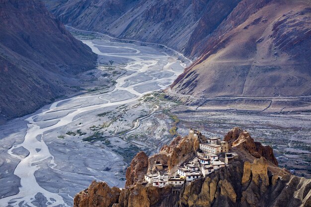 Dhankar monastry perched on a cliff in Himalayas India