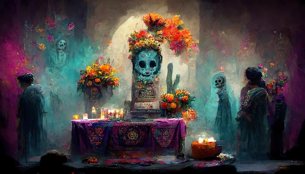 Dia de los muertos altar concept artar illustration