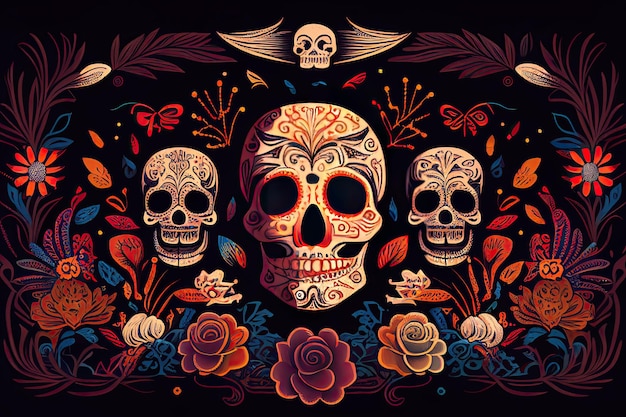 Dia De Los Muertos Background Day of the Dead Bones Skull Ornament Holiday Wallpaper generative ai