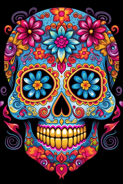 Dia de los Muertos Day of the Dead Traditional mexican floral Sugar skull or halloween holiday